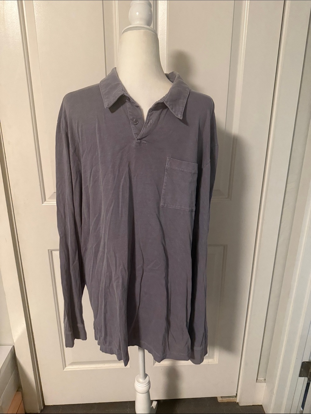 James Perse Long-Sleeve Polo in Slate Gray